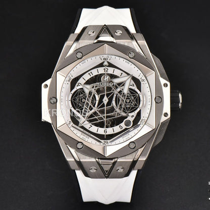 Big Bang Sang Bleu II Chrono 45mm White Skeleton Dial White Hub1240 - Authentic Movement