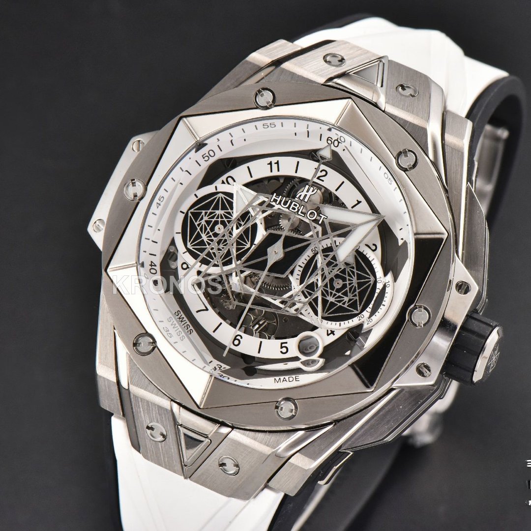 Big Bang Sang Bleu II Chrono 45mm White Skeleton Dial White Hub1240 - Authentic Movement