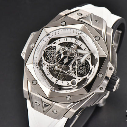 Big Bang Sang Bleu II Chrono 45mm White Skeleton Dial White Hub1240 - Authentic Movement