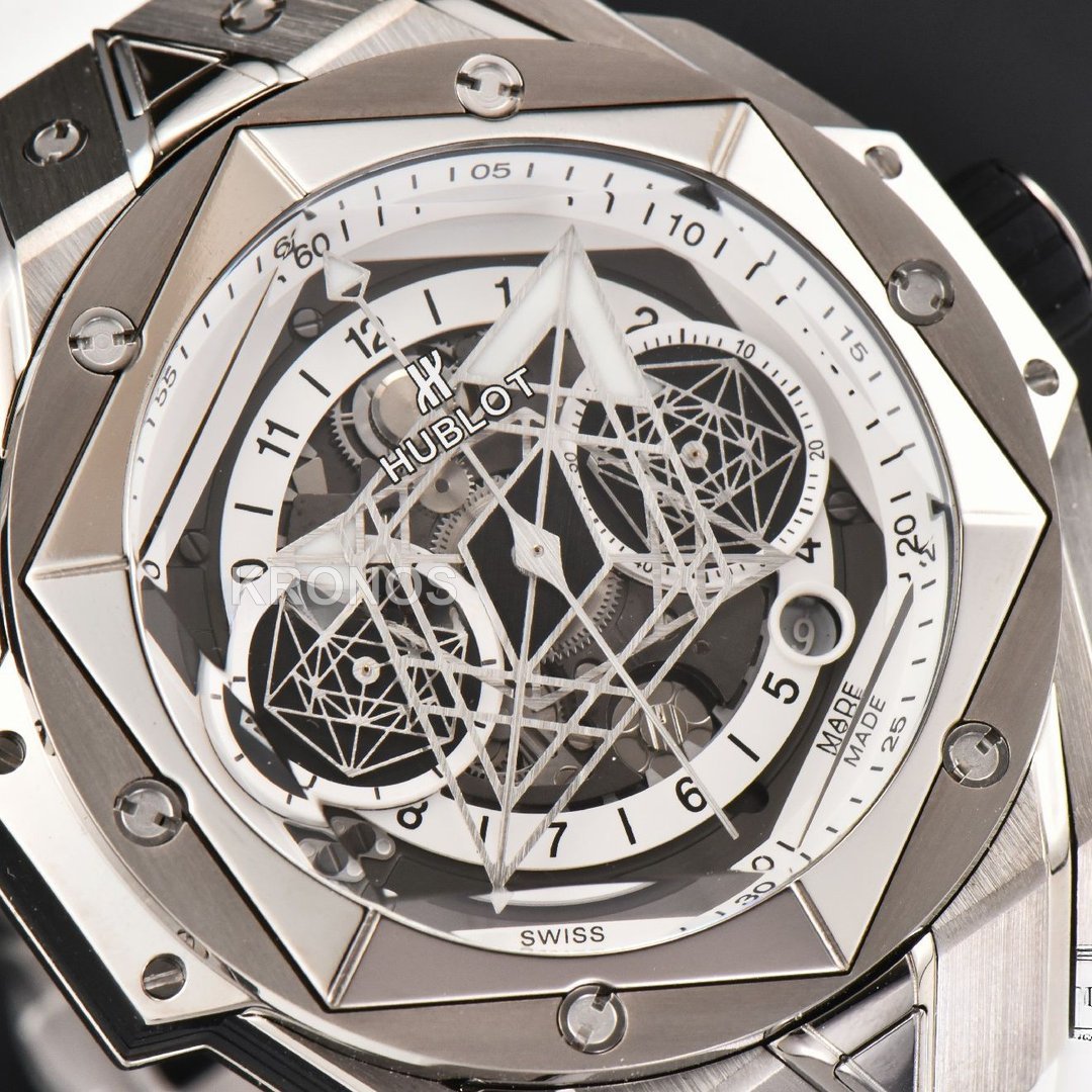 Big Bang Sang Bleu II Chrono 45mm White Skeleton Dial White Hub1240 - Authentic Movement