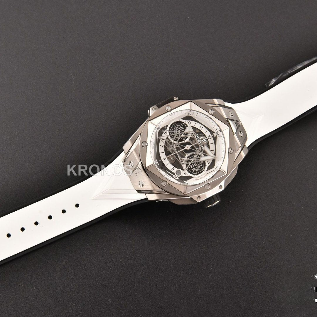 Big Bang Sang Bleu II Chrono 45mm White Skeleton Dial White Hub1240 - Authentic Movement