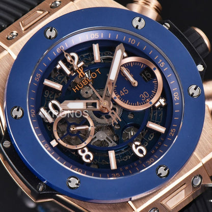 Big Bang Unico 45mm Blue Ceramic Skeleton Dial Black A1280 - Authentic Movement