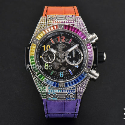 Big Bang Unico Rainbow King Diamond 45mm Skeleton Rainbow Gummy Strap - Authentic Movement