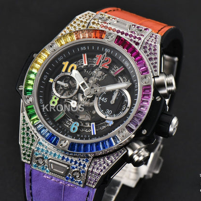 Big Bang Unico Rainbow King Diamond 45mm Skeleton Rainbow Gummy Strap - Authentic Movement