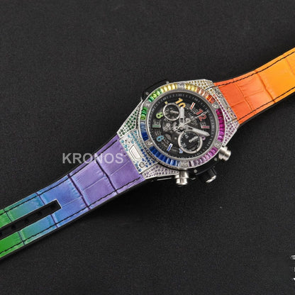 Big Bang Unico Rainbow King Diamond 45mm Skeleton Rainbow Gummy Strap - Authentic Movement