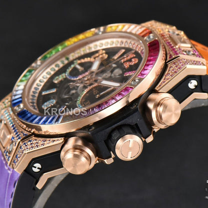 Big Bang Unico Rainbow King Diamond 45mm Skeleton Rainbow Gummy Strap A1280 - Authentic Movement