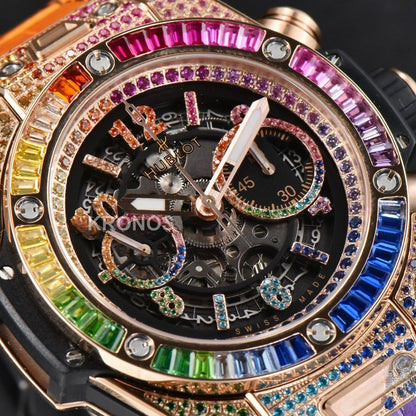Big Bang Unico Rainbow King Diamond 45mm Skeleton Rainbow Gummy Strap A1280 - Authentic Movement