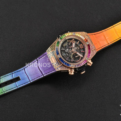 Big Bang Unico Rainbow King Diamond 45mm Skeleton Rainbow Gummy Strap A1280 - Authentic Movement