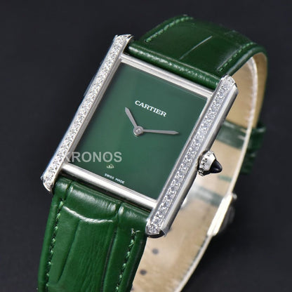 Tank Must Large 33.7×25.5mm Diamond Green Dial Green Quartz - Authentic Movement