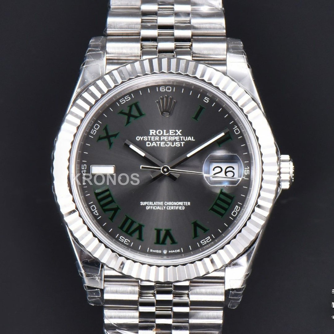 Datejust 41mm Wimbledon Gray Dial Green Marker Jubilee - Authentic Movement