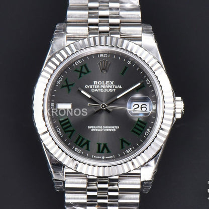 Datejust 41mm Wimbledon Gray Dial Green Marker Jubilee - Authentic Movement