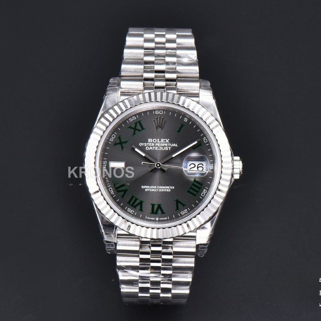 Datejust 41mm Wimbledon Gray Dial Green Marker Jubilee - Authentic Movement
