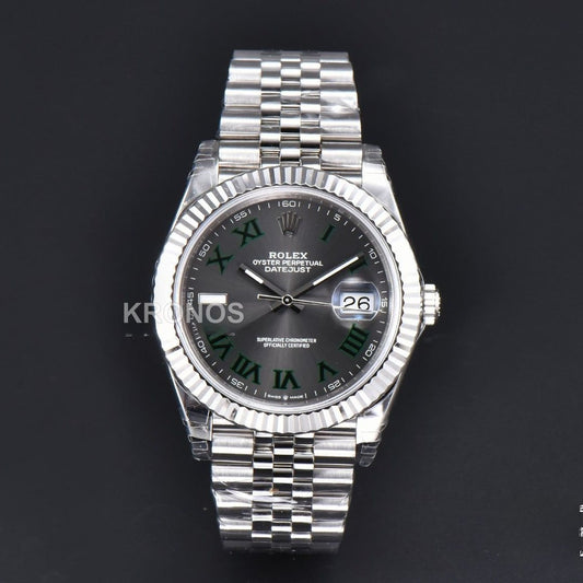 Datejust 41mm Wimbledon Gray Dial Green Marker Jubilee - Authentic Movement