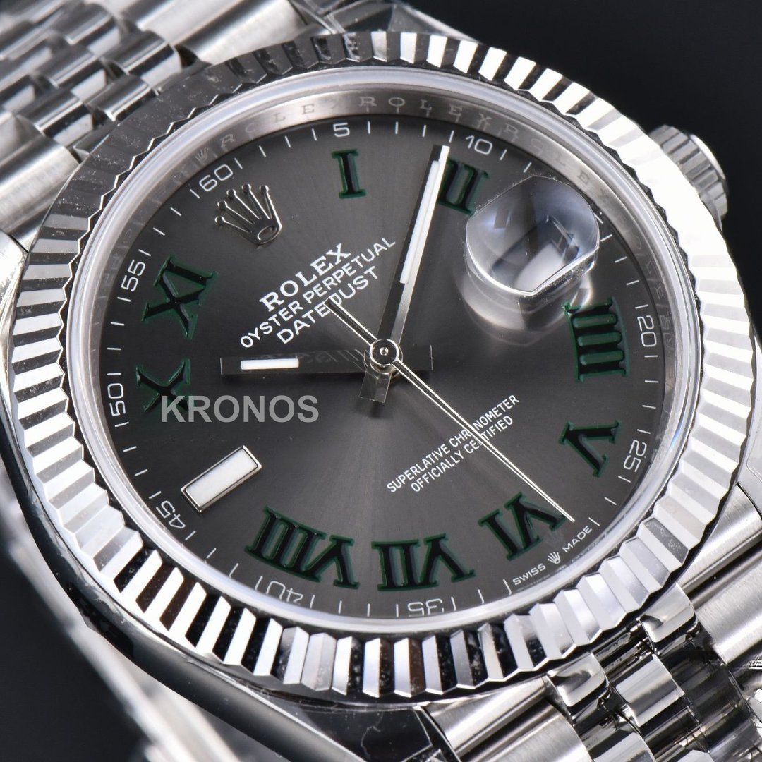 Datejust 41mm Wimbledon Gray Dial Green Marker Jubilee - Authentic Movement