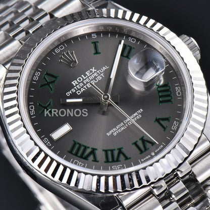 Datejust 41mm Wimbledon Gray Dial Green Marker Jubilee - Authentic Movement