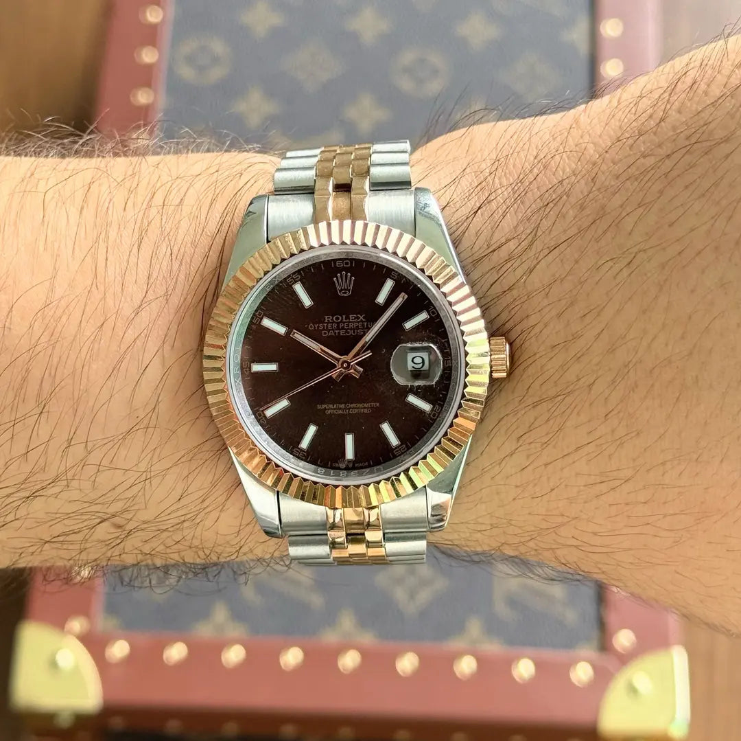 Bisel y corona Datejust Rolesor Everose chocolate dial Kronos