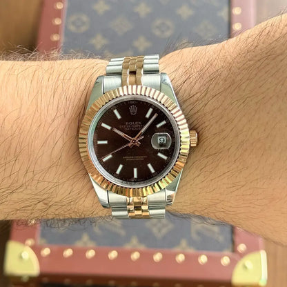 Bisel y corona Datejust Rolesor Everose chocolate dial Kronos