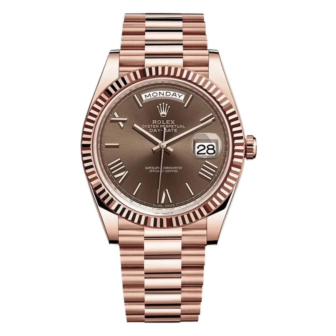 Reloj Day-Date Everose Gold esfera chocolate dial presidente Kronos Relojes vista frontal