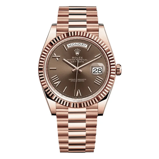 Reloj Day-Date Everose Gold esfera chocolate dial presidente Kronos Relojes vista frontal