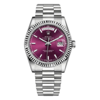 Day-Date Oystersteel cherry dial President reloj de lujo Kronos Relojes vista frontal