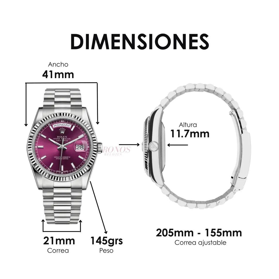 Reloj de lujo Day-Date Oystersteel cherry dial Kronos Relojes envío USA España