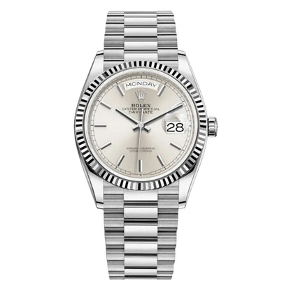 Day-Date Oystersteel Silver Dial President Kronos Relojes vista frontal