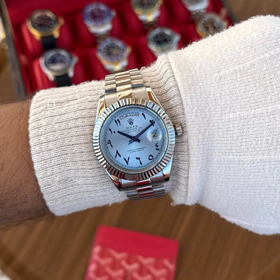 Detalle esfera Tiffany Arabic Dial Day-Date Oystersteel Kronos Relojes