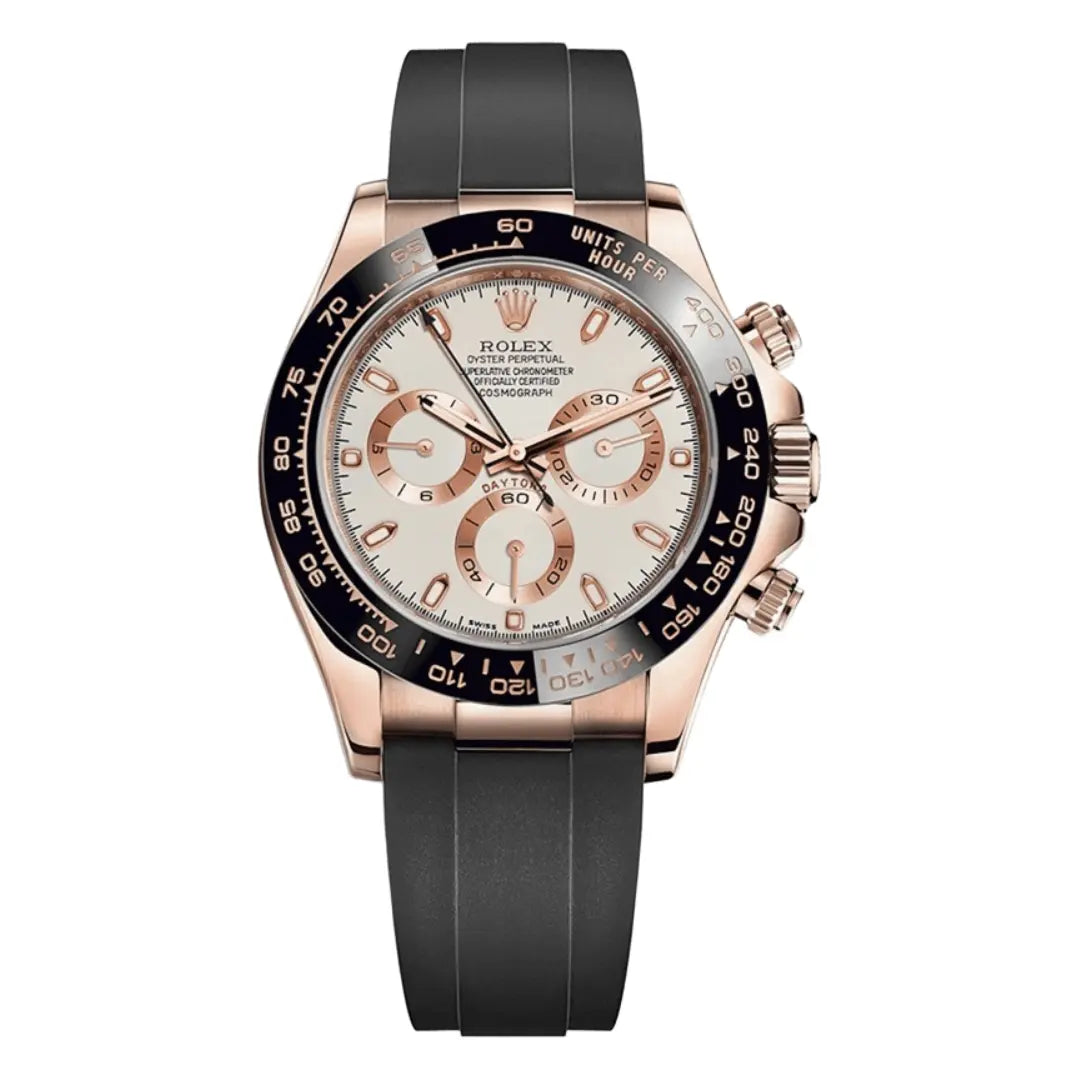 Reloj Daytona Everose Gold White Dial Oysterflex frontal - Kronos Relojes