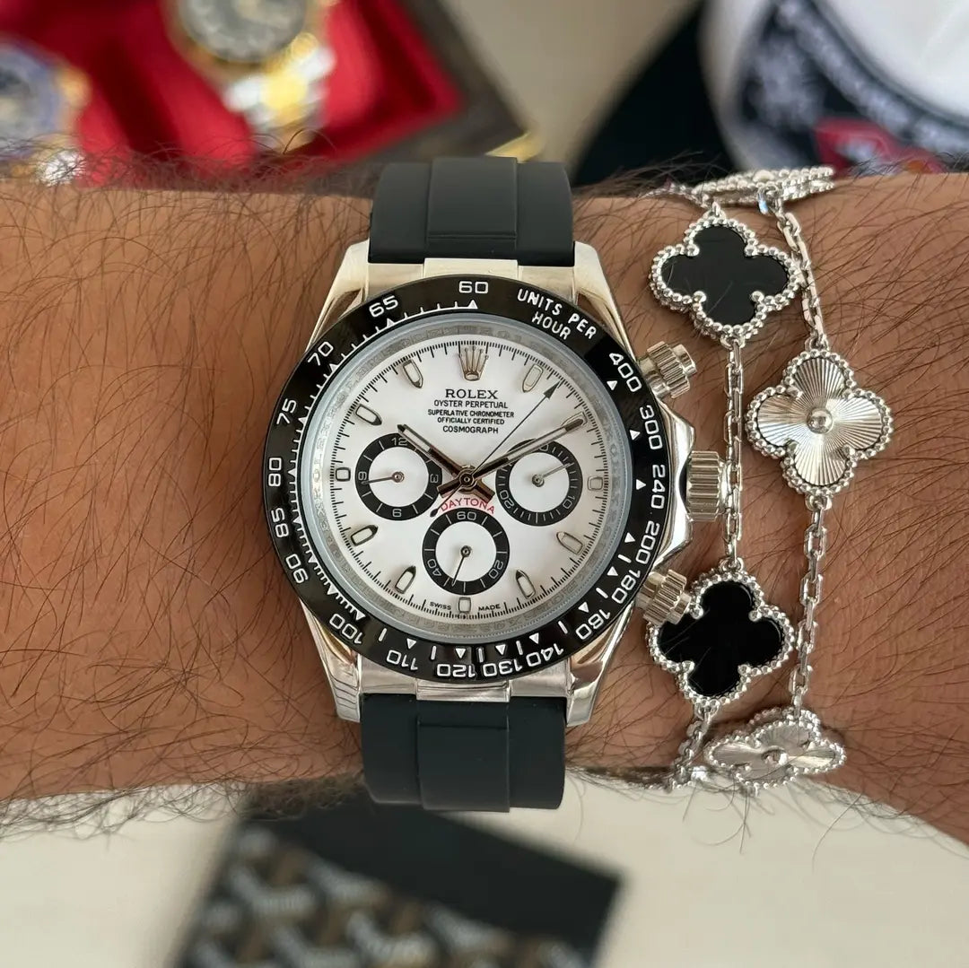 Daytona Oystersteel desde arriba esfera blanca pristina Kronos
