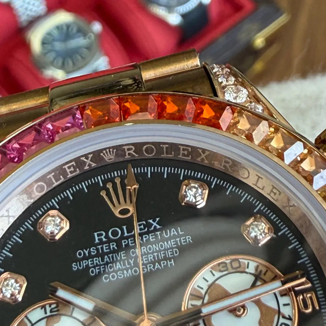 Kronos Daytona Rainbow Yellow Gold dial negro brazalete oyster lujo accesible