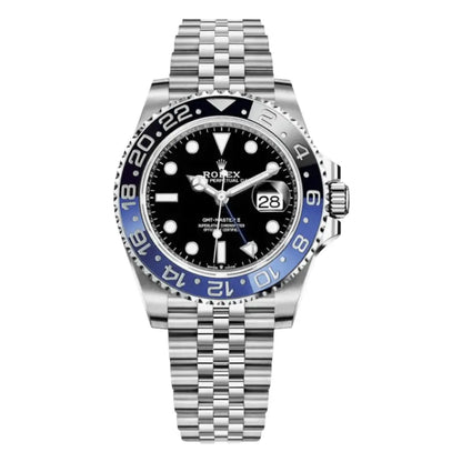 GMT-Master II Batgirl Oystersteel esfera negra bisel azul negro Kronos Relojes