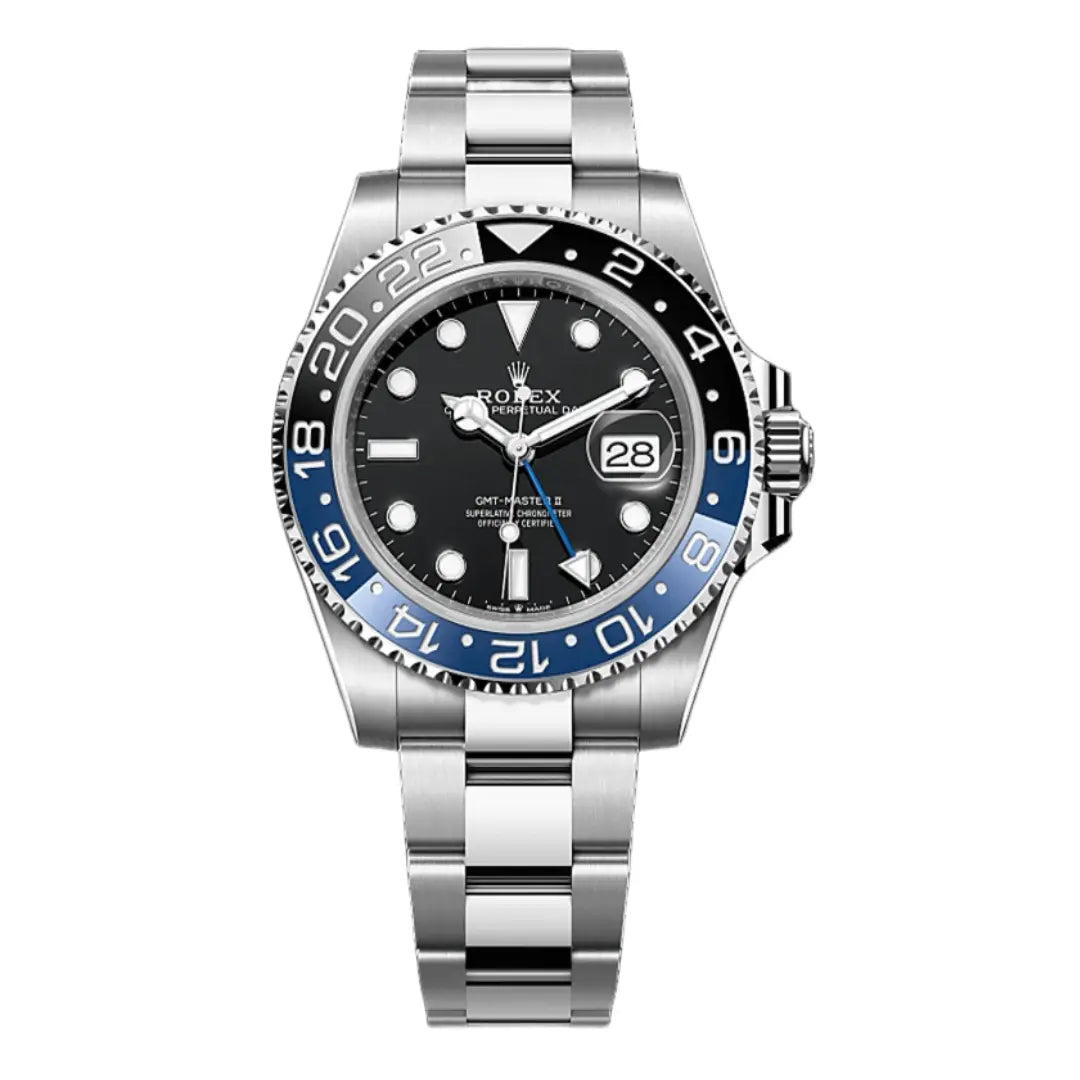 GMT-Master II Batman Oystersteel esfera negra bisel azul Kronos Relojes