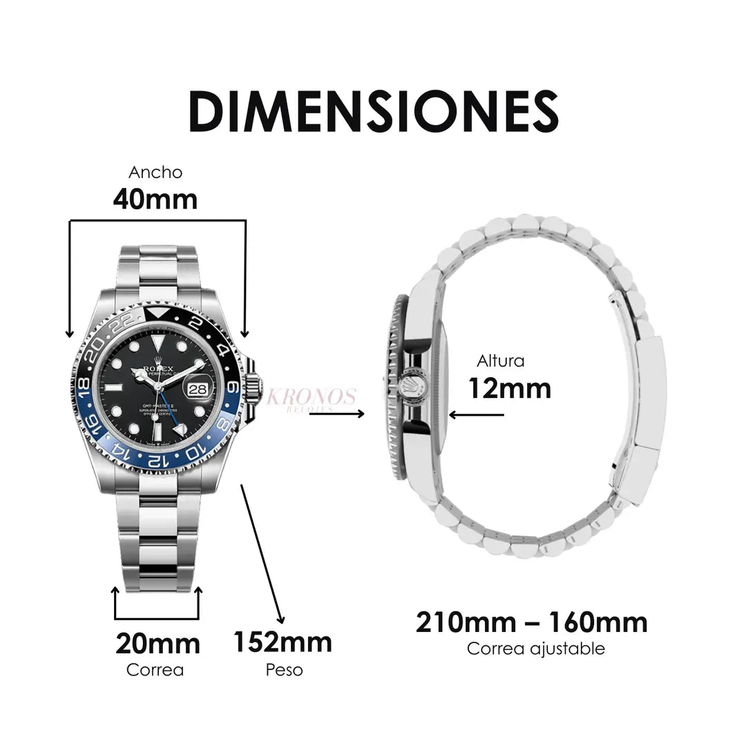 Reloj deportivo GMT-Master II Batman acero inoxidable estilo premium Kronos