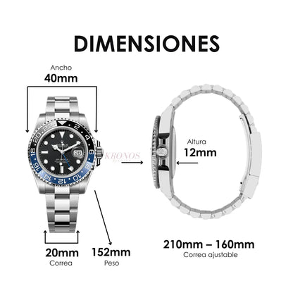 Reloj deportivo GMT-Master II Batman acero inoxidable estilo premium Kronos