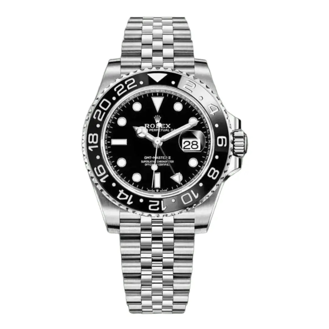 GMT-Master II Oystersteel Black Dial Black Bezel Jubilee por Kronos Relojes vista frontal