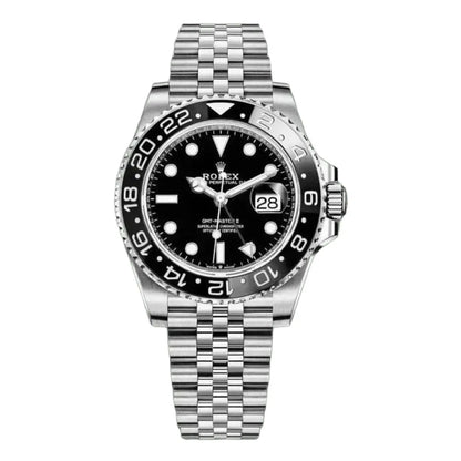 GMT-Master II Oystersteel Black Dial Black Bezel Jubilee por Kronos Relojes vista frontal