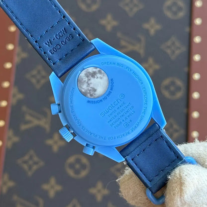 Reloj de lujo Moonphase Blue Kronos - Correa de cuero premium