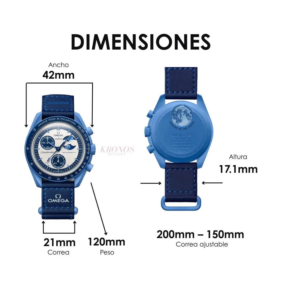Kronos Moonphase Blue - Detalle de números y agujas luminiscentes