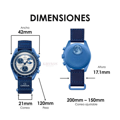 Kronos Moonphase Blue - Detalle de números y agujas luminiscentes