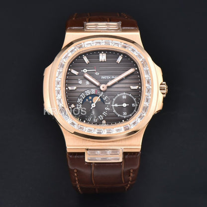 Nautilus 40mm Diamond Gray Dial Diamond Marker Moonphase Brown - Authentic Movement