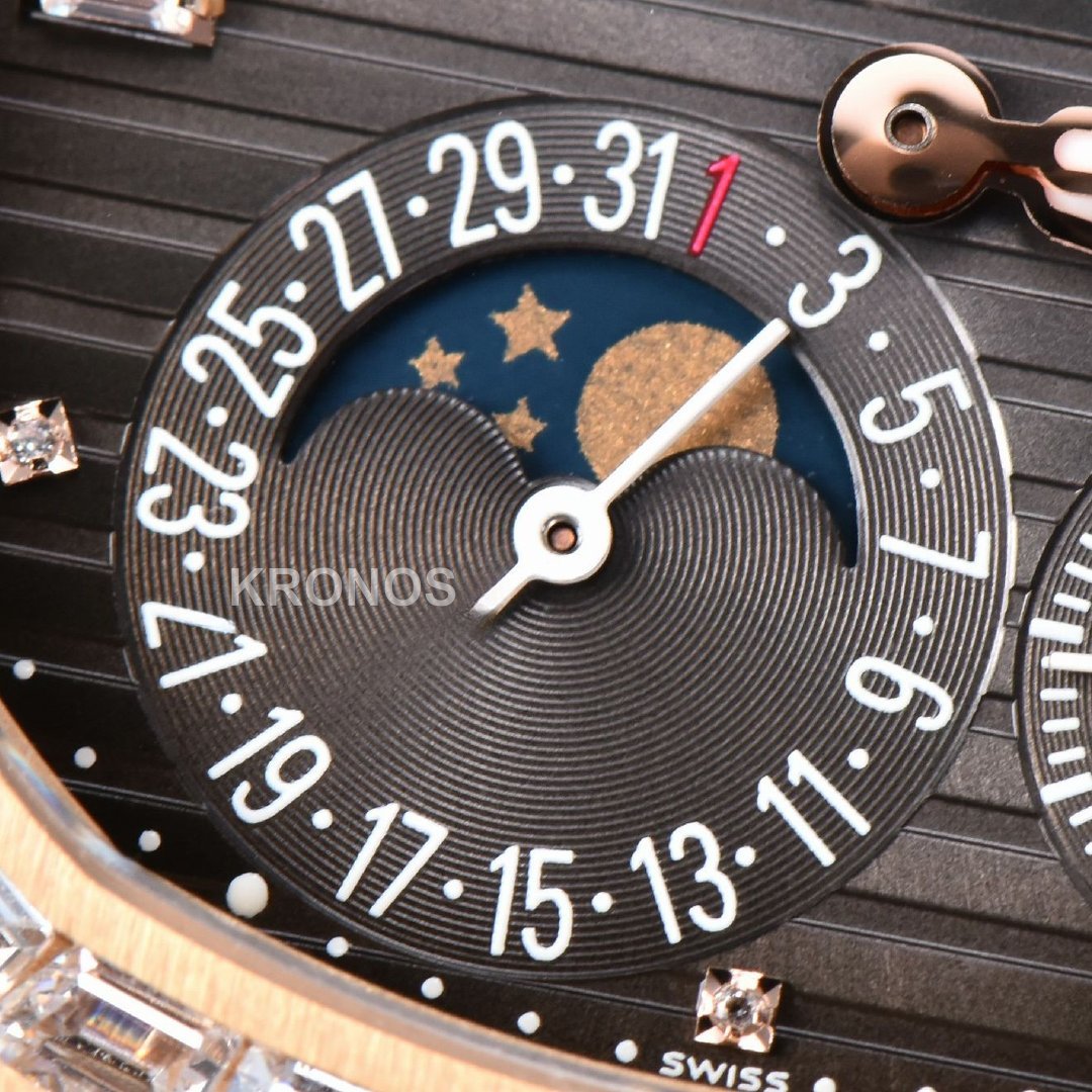 Nautilus 40mm Diamond Gray Dial Diamond Marker Moonphase Brown - Authentic Movement
