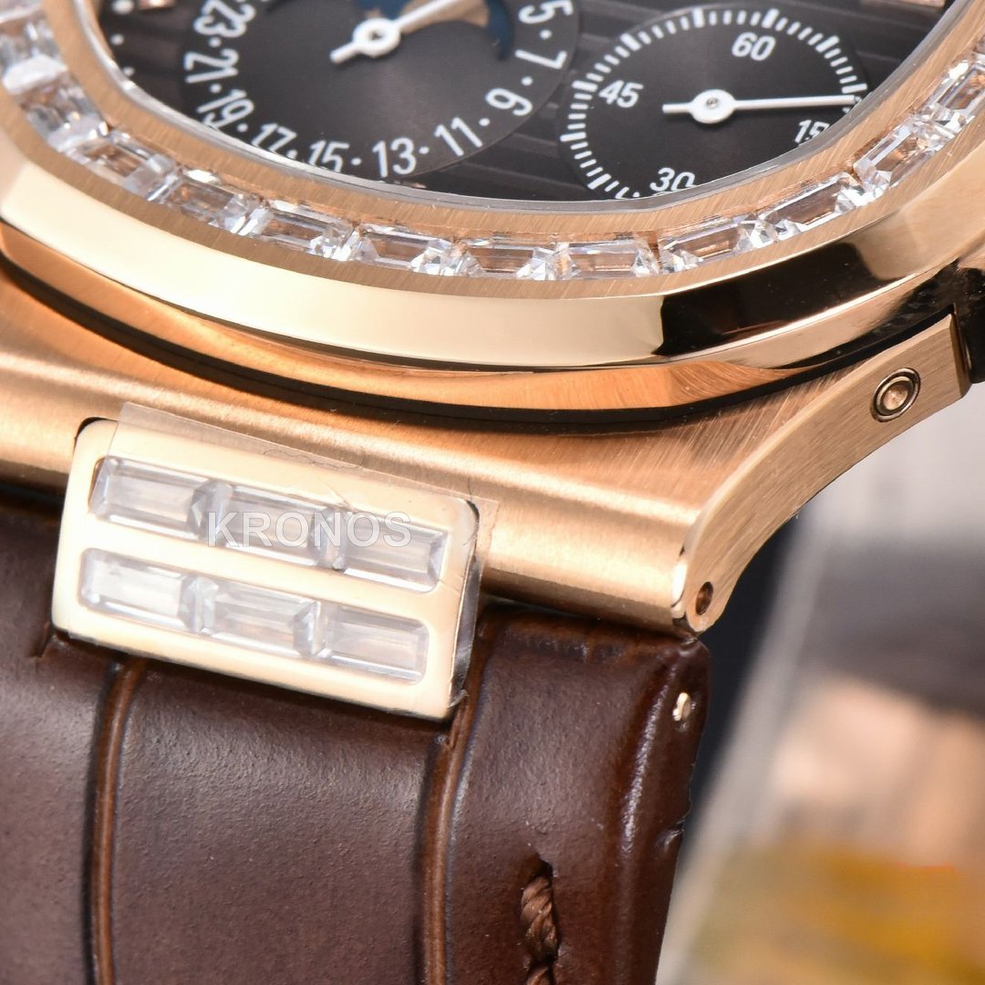 Nautilus 40mm Diamond Gray Dial Diamond Marker Moonphase Brown - Authentic Movement