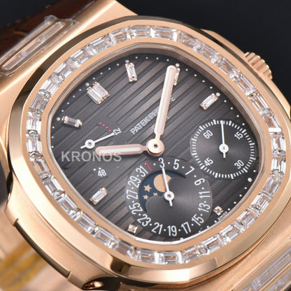 Nautilus 40mm Diamond Gray Dial Diamond Marker Moonphase Brown - Authentic Movement