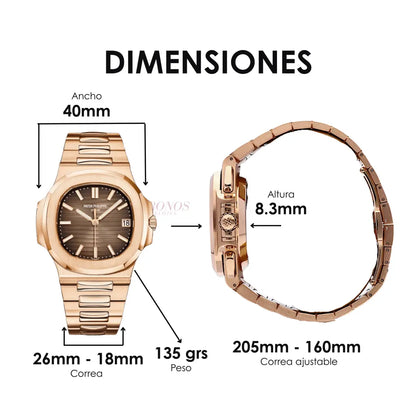 Pulsera Nautilus Rose Gold Chocolate Dial maquinaria auténtica Kronos Relojes