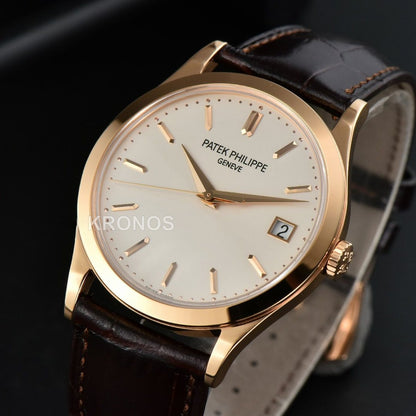 Calatrava 38mm Beige Dial Brown - Authentic Movement