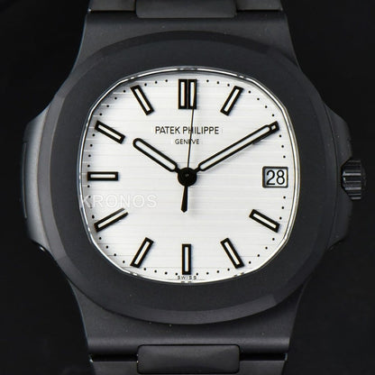 Nautilus All Black 40mm White Textured Dial PVD - Authentic Movement