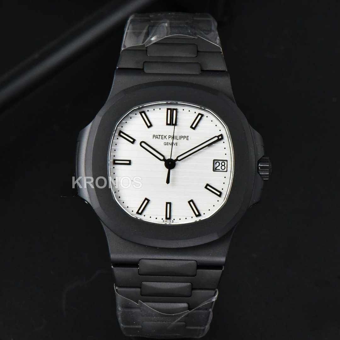 Nautilus All Black 40mm White Textured Dial PVD - Authentic Movement