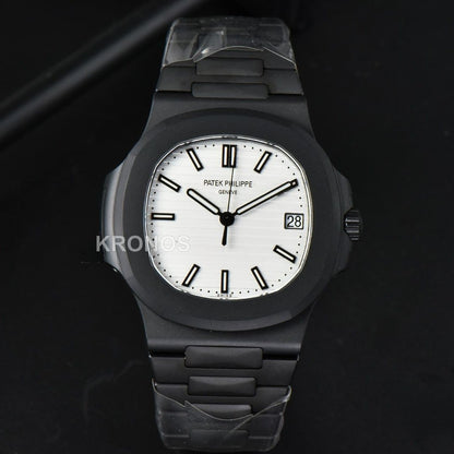 Nautilus All Black 40mm White Textured Dial PVD - Authentic Movement