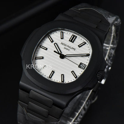Nautilus All Black 40mm White Textured Dial PVD - Authentic Movement