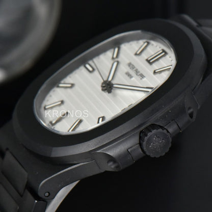 Nautilus All Black 40mm White Textured Dial PVD - Authentic Movement